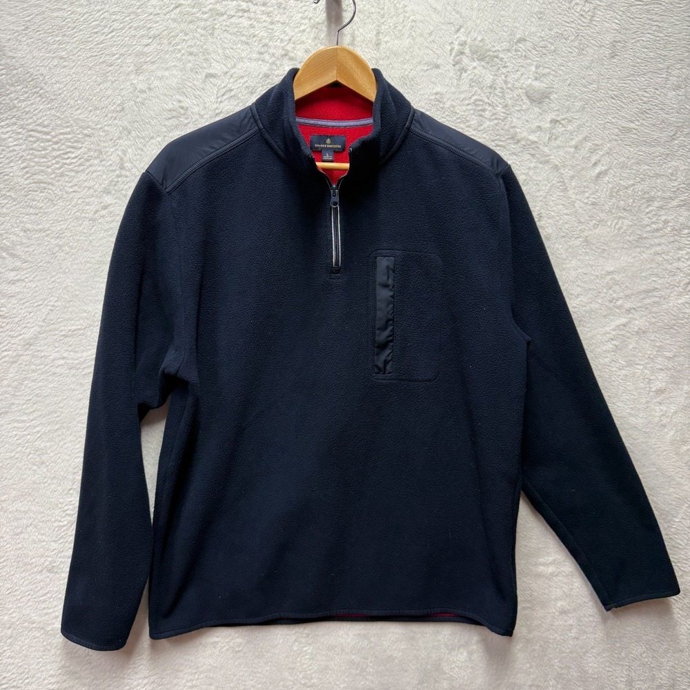 Brooks Brothers Fleece Quarter Zip Pullover  Mens Large Blue Mock Neck Nautical